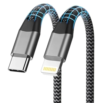 Afbeelding van USB C Lightning kabel 2 m [MFi gecertificeerd], iPhone oplaadkabel snellaadkabel nylon voor Apple 14 Pro Max/14 Plus/13/12