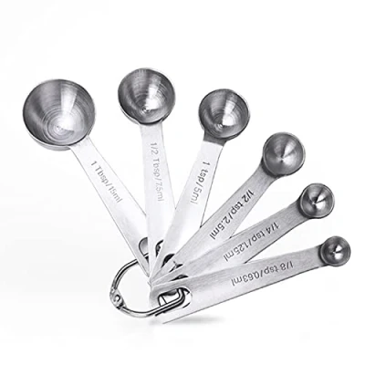 Afbeelding van ZEACCT 6 Stuks roestvrijstalen Maatlepels Set, Maatlepelset measuring cups RVS Stapelbare Theelepels En Eetlepels Voor Droge Vloeistof Meten Lepel
