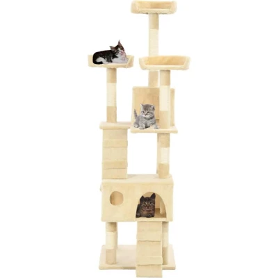 Afbeelding van vidaXL Kattenkrabpaal met sisal krabpalen 170 cm beige