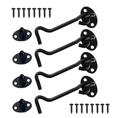Afbeelding van Cabinehaak roestvrij staal, cabinehaken, 4 stuks stormhaken, 10 cm raamhaken, helter locking, deurslot met 16 montageschroeven, 8 oog deurgrendels voor deuren, garagedeur, ramen, hangwagen