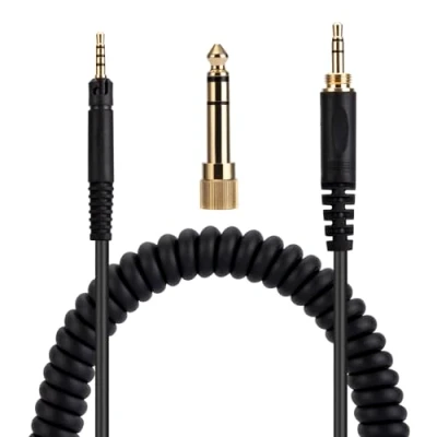 Afbeelding van Alphatec HD518 HD558 HD598 HD599 HD579 vervangende audiokabel, compatibel met Sennheiser hoofdtelefoons, 3,5 mm (6,35 mm) op 2,5 stereo jackstekker, spiraalkabel, 1,4 meter, zwart