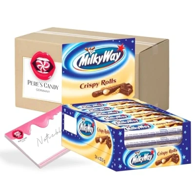 Afbeelding van Milky Way wafelrolls, 24 stuks (24 x 22,5 g), Crispy Rolls melkcrème met cadeau van Pere&#039;s Candy