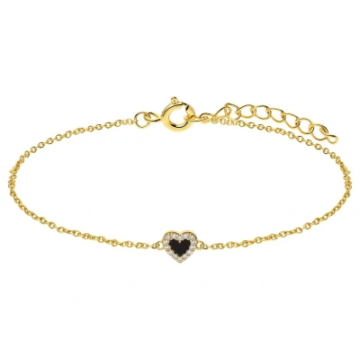 Afbeelding van Lucardi Dames Zilveren goldplated Armband met een hartvormige Black Agate gemstone Staal Goud 19 cm