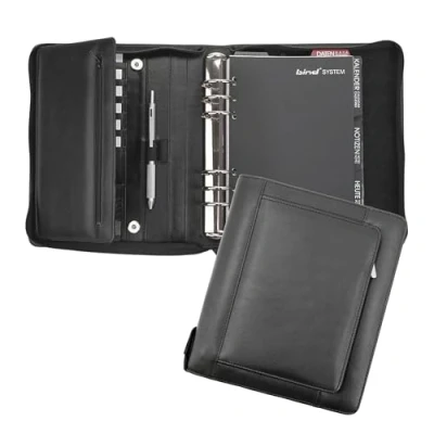 Afbeelding van bind Managerplanner A5 systeemplanner en kalender 1 dag = pagina, notitieboek, adressenboek, ringband, planner, timer, nappaleder zwart T 300