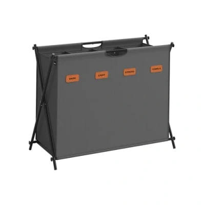 Afbeelding van SONGMICS wasmand, 155 liter wasbox, 4 vakken, opvouwbaar X frame, individuele labels, voor wasruimte, slaapkamer, badkamer, leisteengrijs LCB140G01
