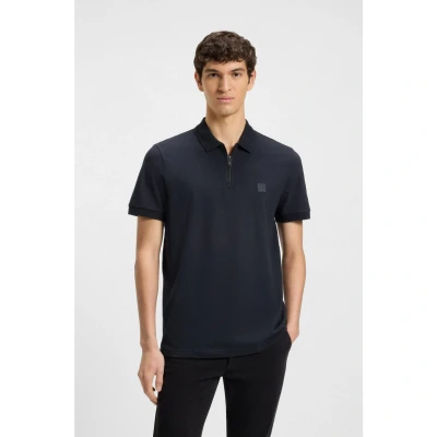 Afbeelding van HUGO BOSS heren Regular fit polo van piqué katoen met halve rits in de kleur Donkerblauw, maat: L
