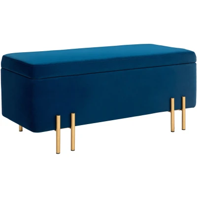 Afbeelding van HOMCOM Sitzbank, Polsterbank mit Stauraum, Truhenbank, Stoff, Metall, Gummiholz, Schaumstoff, Dunkelblau, 100 x 40 42 cm