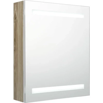 Afbeelding van vidaXL Badkamerkast met spiegel en LED 50x14x60 cm wit eikenkleurig