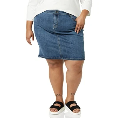 Afbeelding van Amazon Essentials Klassieke jeansrok met 5 zakken voor dames (verkrijgbaar in grote maten), medium wash, 32 Plus