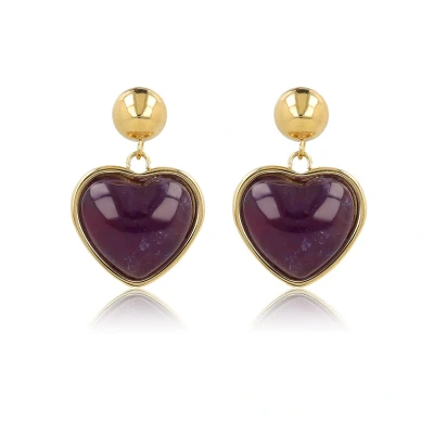Afbeelding van My Bendel Goudkleurige oorstekers hart Met Amethyst edelsteen luxe cadeauverpakking
