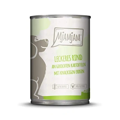 Afbeelding van 6x400g MjAMjAM Adult hond heerlijk rund met gekookte aardappelen nat hondenvoer