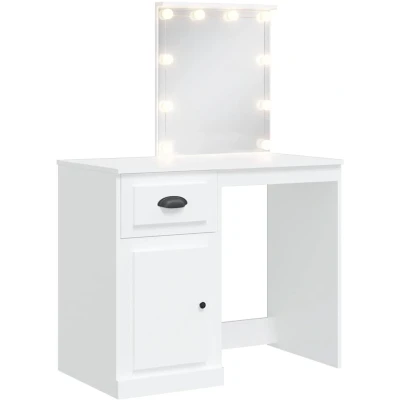 Afbeelding van Make up tafel Met Led Verlichting 90X42X132,5 Cm Betongrijs Wit