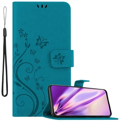 Afbeelding van Cadorabo Hoesje geschikt voor Huawei NOVA 4 in BLOEMEN BLAUW Beschermhoes bloemmotief met magnetische sluiting, standfunctie en kaartsleuven Book Case Cover Etui