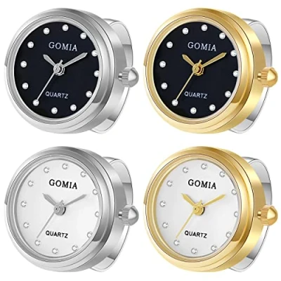 Afbeelding van JewelryWe Nieuwigheid Vinger Horloge Zilver Goud Plated Verstelbare Ring Ronde Dial Quartz Ringen, voor Moederdag, 4 stuks.