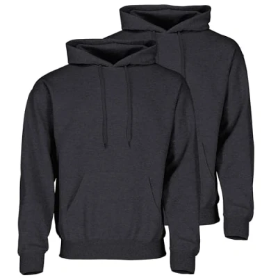 Afbeelding van Fruit of the Loom Dubbelpak Classic Hoodie voor heren, verpakking van 2 stuks + gratis Myshirt stoffen zak, Donkergrijs gemêleerd L