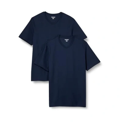 Afbeelding van Amazon Essentials Heren Regular Fit T shirt met korte mouwen en V hals (verkrijgbaar in Big &amp; Tall), pak van 2, marineblauw, 5X Large Tall