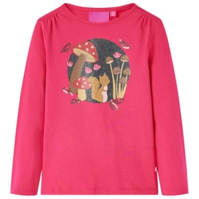 Afbeelding van Kindershirt met lange mouwen eekhoornprint 116 felroze