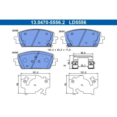 Afbeelding van Remblokkenset, schijfrem ATE 13.0470 5556.2, voor o.a. KIA, HYUNDAI