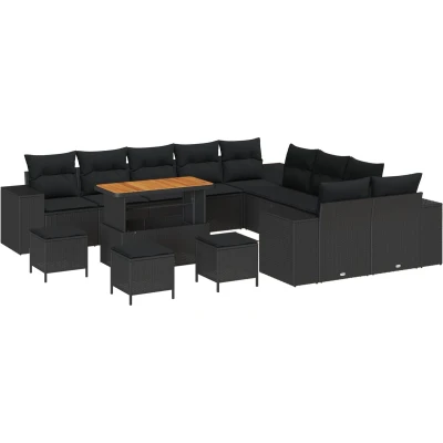 Afbeelding van vidaXL 14 delige Tuin Sofa Set met Kussens Zwart Poly Rattan Acacia