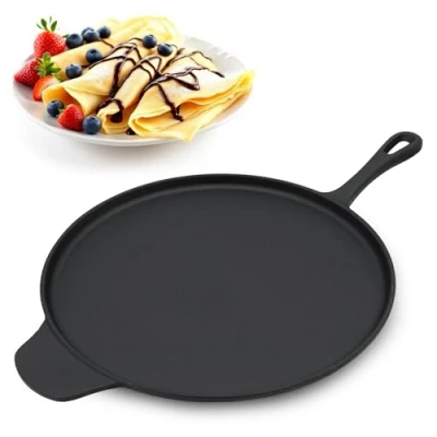 Afbeelding van Spetebo gietijzeren pizza en pannenkoekenpan, 30 cm, pan, serveerpan, pan voor fornuis, grill oven