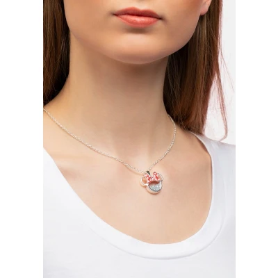 Afbeelding van Disney Minnie Silver Plated October Brass with Red enamel Bow Birthstone Floating Stone Necklace