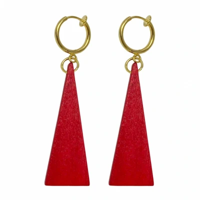 Afbeelding van Klem oorbellen Saheli rood hout goudkleurig geen gaatje Charme Bijoux