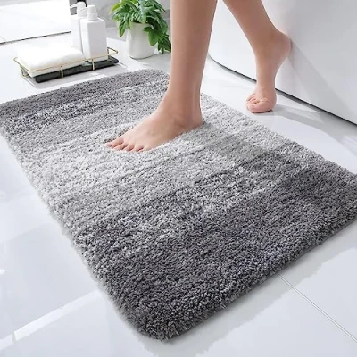 Afbeelding van Homaxy Zacht badkamertapijt, 40 x 60 cm, antislip, wasbaar, badmat, hoogpolig, microvezel, absorberend, douchemat, grijs