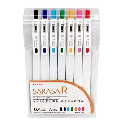 Afbeelding van Zebra Sarasa R 0,4 mm, set met 7 gelpennen en zelfklevende notities