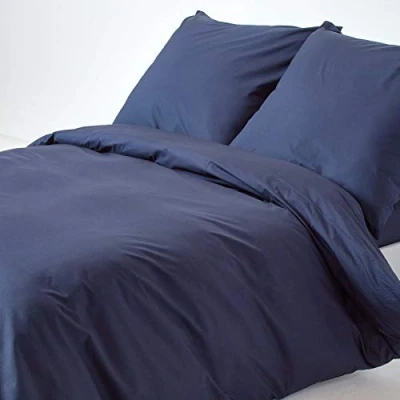 Afbeelding van Homescapes Beddengoedset, 2 delig, dekbedovertrek 155 x 200 cm met kussenslopen 80 cm, donkerblauw/marineblauw, 100% puur Egyptisch katoen, draaddichtheid 200, percale beddengoed