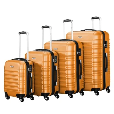 Afbeelding van Zelsius koffer set 4 stuks ABS hardshell met cijferslot, dubbele wielen en binnenscheidingswand handbagagekoffer, delig, trolley, groot, bagageset, oranje, S, M, L, XL