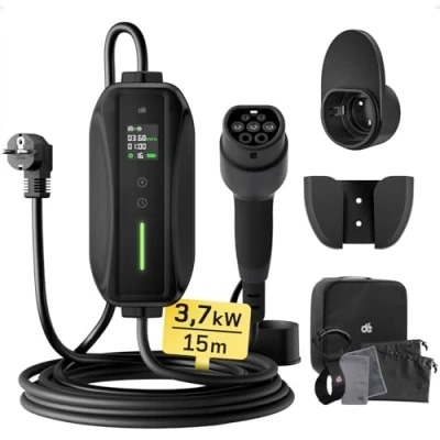 Afbeelding van dé Type 2 laadkabel Schuko 3,68kW [1 fase, 15m, 6 16A], EV laders met regelbaar digitaal display voor elektrische auto&#039;s, lader 3008/508, C5X, Q3, X3, ZOE, ID .3, ID.4 en andere PHEV/EV