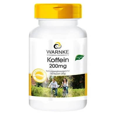 Afbeelding van cafeïne capsules hoge dosering 200mg per capsule veganistisch 120 Warnke Vitalstoffe Duitse apothekerskwalitei