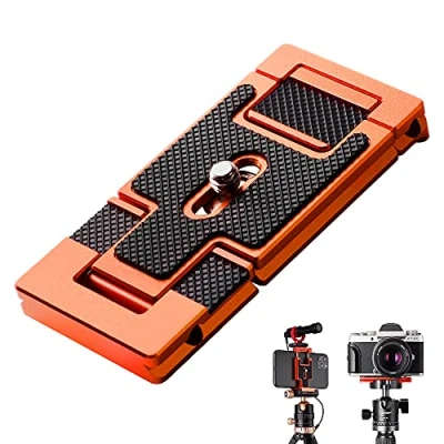Afbeelding van aluminium multi snelwisselplaat, 2 in 1 professionele camera snelsluitplaat, voor statief, camera, mobiele telefoon, oranje
