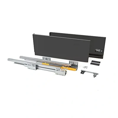 Afbeelding van Emuca Ladenset voor keuken of badkamer, met geleiders volledig uittrekbaar en softclose, hoogte 185 mm diepte 400 mm, antracietgrijs