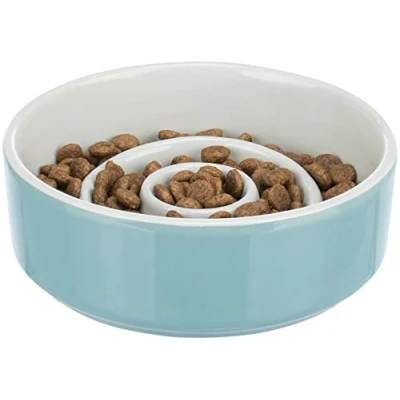 Afbeelding van Trixie Voerbak Slowfeeding Keramiek Grijs / Blauw 17X17 CM 900 ML