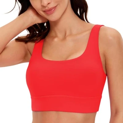 Afbeelding van CRZ Yoga Butterluxe Womens U Back Sport BH met Scoop Neck Gewatteerde Low Impact Bra Workout Crop Top Ingebouwde Diep rood M