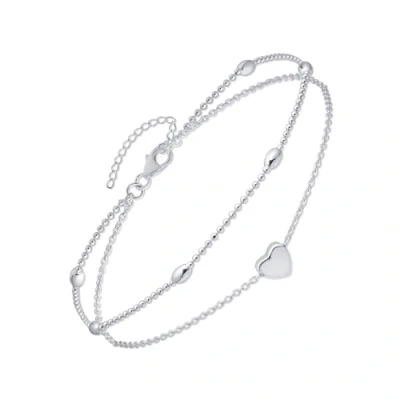 Afbeelding van Amberta Italiaanse Enkelband van Sterling Zilver voor Dames 925 Verstelbare Enkelbandjes met Kralen en Hartje Zomer Sieraden: Hartkralen