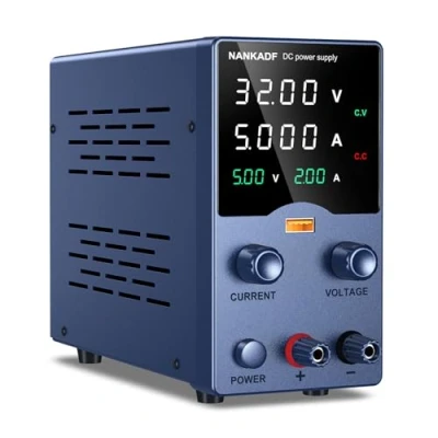 Afbeelding van NANKADF Laboratoriumvoeding, 0 30V 5A DC voeding, laboratoriumvoeding met draaiknopverstelling, instelbare schakelvoeding 5 V 3,6 A USB snellaadfunctie