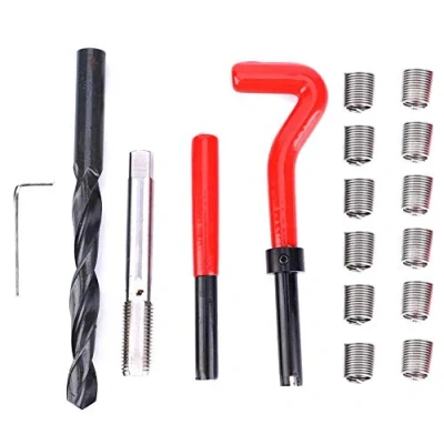 Afbeelding van 17 stuks M12x1,5 Schroefdraadreparatieset Schroefdraadhuls RVS binnenschroefdraad reparatie accessoires Assortiment Kit schroefdraad inzetstuk gereedschap
