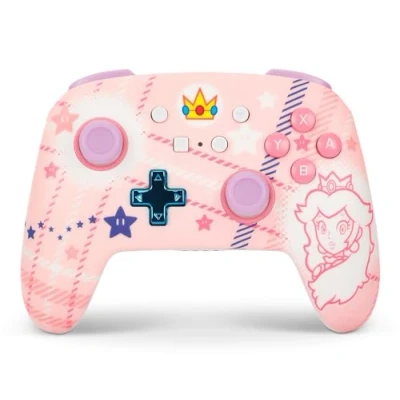 Afbeelding van PowerA Geavanceerde Draadloze Controller Nintendo Switch Prinses Peach Plaid Roze, paars