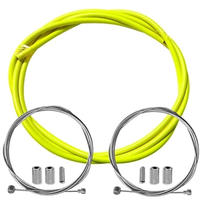 Afbeelding van cyclingcolors fietsremhuls met kabeleindkappen kit voor achter compatibel Shimano Sram cyclus stad weg mountainbike insert performance kabel (neon geel)
