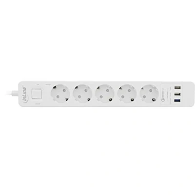 Afbeelding van InLine stekkerdoos met 5 contacten en 3x USB Quick Charge 3.0 / wit 1,5 meter