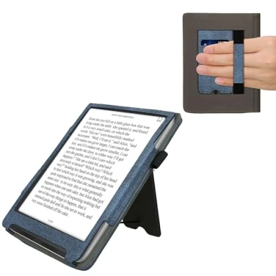 Afbeelding van kwmobile case compatibel Met Pocketbook InkPad 4 / Color 3 2 Vivlio hoes standaard E reader cover van kunstleer In donkerblauw/donkergrijs