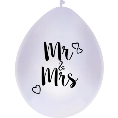 Afbeelding van Haza Original Ballonnen Mr &amp; Mrs 30cm 6 Stuks Wit