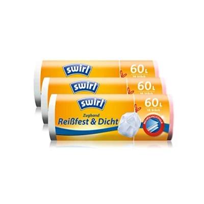 Afbeelding van Swirl afvalzak met trekband, 60 liter, 3 rollen elk 10 zakken, wit