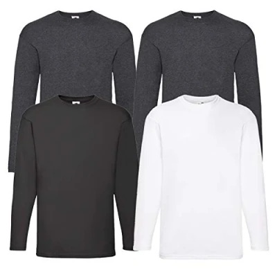 Afbeelding van Fruit of the Loom T shirt, met lange mouwen, M/L/XL/XXL, 4 stuks, verschillende kleurensets verkrijgbaar, 2d.heather1weiss1schwarz + 1 Hl Kauf Notizblock, XL