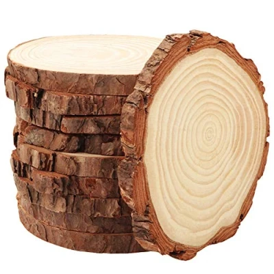 Afbeelding van Kurtzy 10Pak Onbehandeld Natuur Houten Schijven 10 11cm Diameter 10mm dik Rustiek Schijf met Schors &amp; Gladde Afwerking Kunst en Hobby, DIY, Onderzetters, Decoraties, Kerst Ornamenten