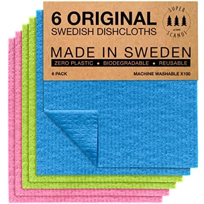 Afbeelding van SUPERSCANDI Gemaakt in Zweden, vaatdoeken, milieuvriendelijk, alternatief voor papieren doeken, verschillende kleuren, 6 stuks herbruikbare vaatdoeken de keuken