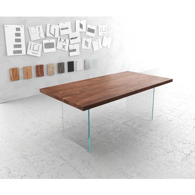 Afbeelding van DELIFE Eettafel Edge 200x100 XL acacia bruin verre