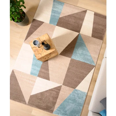 Afbeelding van Geblokt Vloerkleed Aria Cube Blauw 80x250 Cm